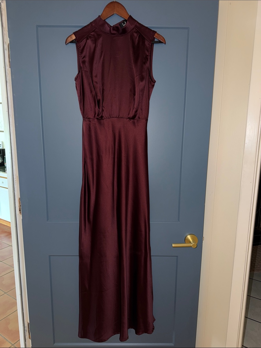Sleeveless Satin Maxi Dress in Deep Burgundy
